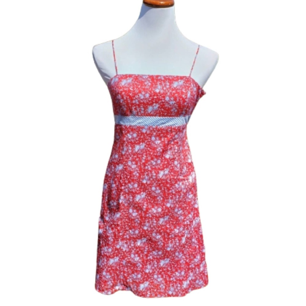 Dress Patriotic Sundress Red Ditsy Floral Blue Preppy Sz 2P ANN TAYLOR